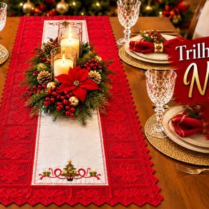 🎄Caminho de Mesa Natalino com Bordado e Crochê